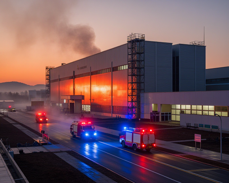 Cinematic Fire Scene at Logistics Center