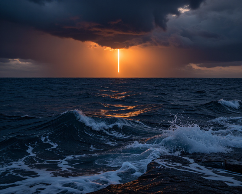 Dramatic Sea and Missile Streak